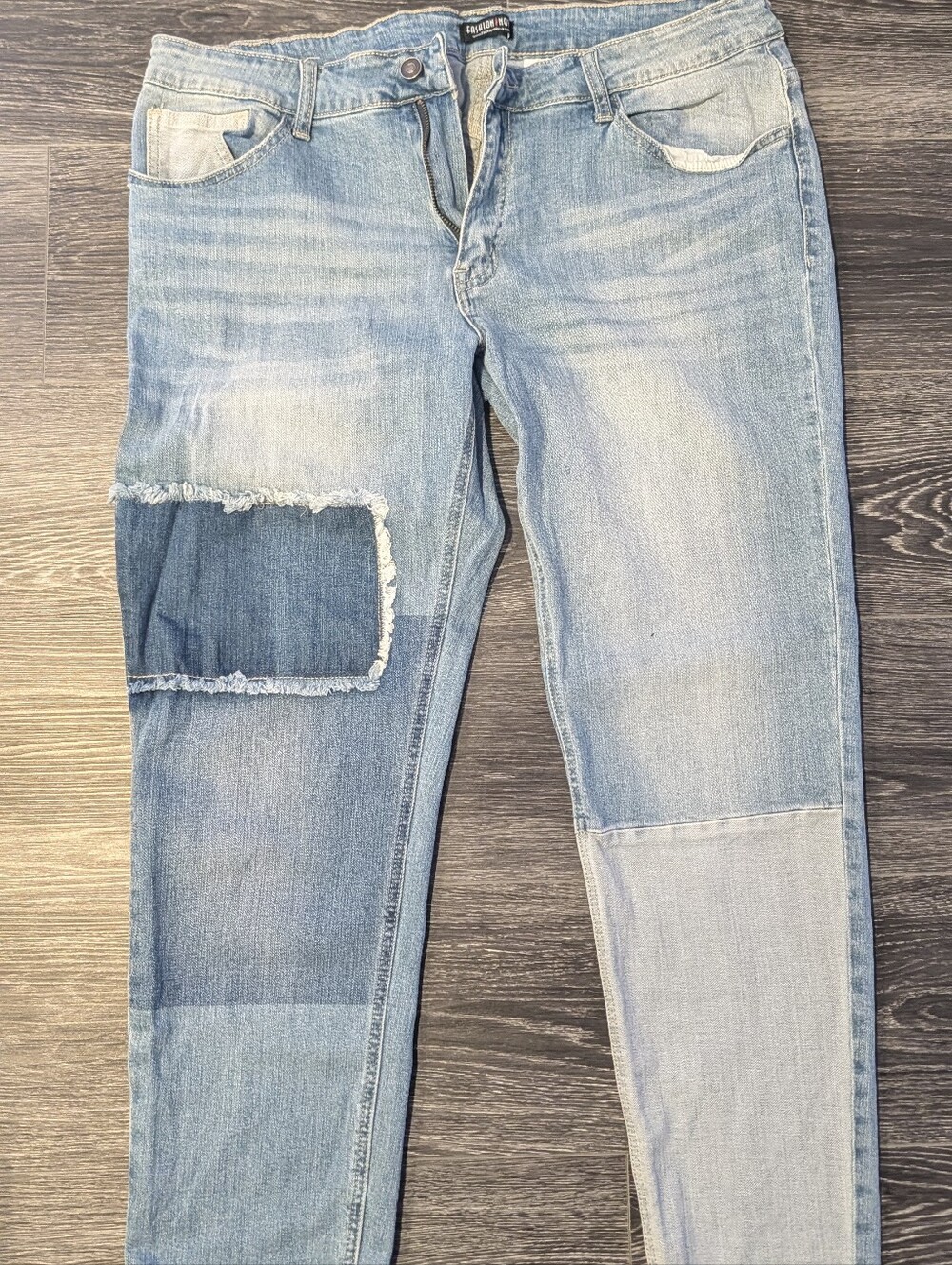 Light Wash Patch Skinny Jeans